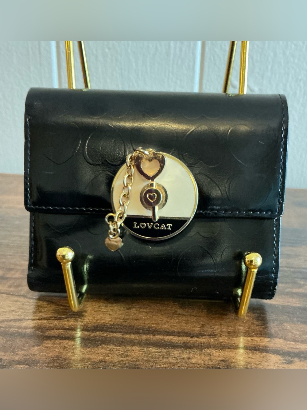 A Rare HTF Black Patent Leather Lovcat Snap Small Compact Wallet